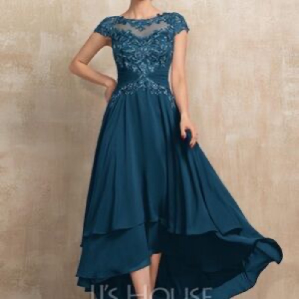 NWT JJ’s House A-line Chiffon Lace Formal Dress Ink Blue US 8